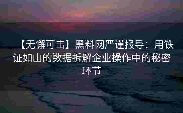 【无懈可击】黑料网严谨报导：用铁证如山的数据拆解企业操作中的秘密环节