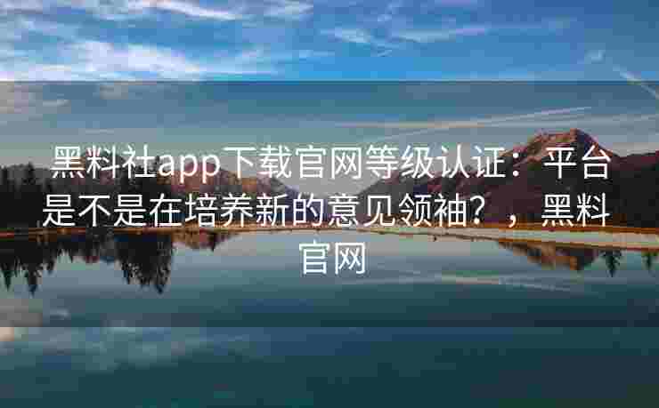 黑料社app下载官网等级认证：平台是不是在培养新的意见领袖？，黑料 官网