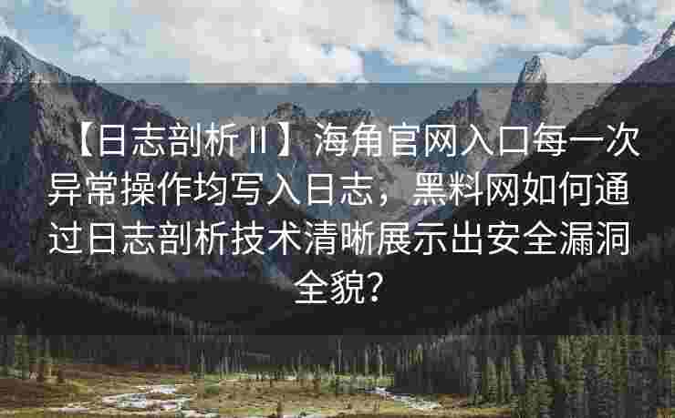 【日志剖析Ⅱ】海角官网入口每一次异常操作均写入日志，黑料网如何通过日志剖析技术清晰展示出安全漏洞全貌？