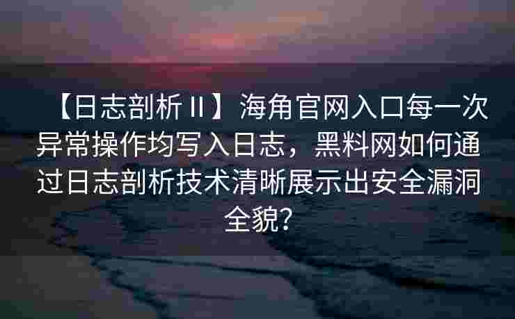 【日志剖析Ⅱ】海角官网入口每一次异常操作均写入日志，黑料网如何通过日志剖析技术清晰展示出安全漏洞全貌？