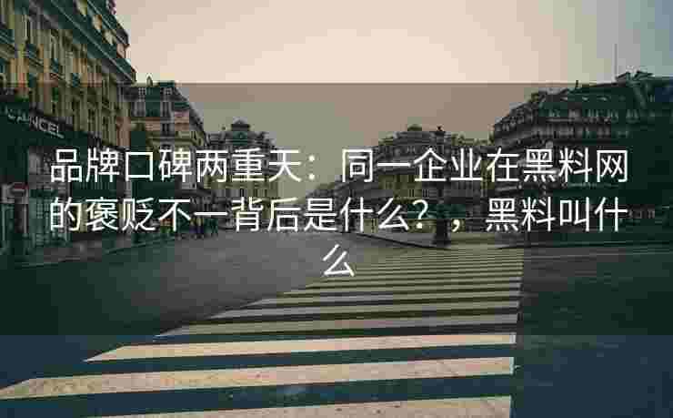 品牌口碑两重天：同一企业在黑料网的褒贬不一背后是什么？，黑料叫什么
